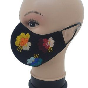 New Cover Face ear loop Women Black Mask Embroidered handmade big Flowers roses